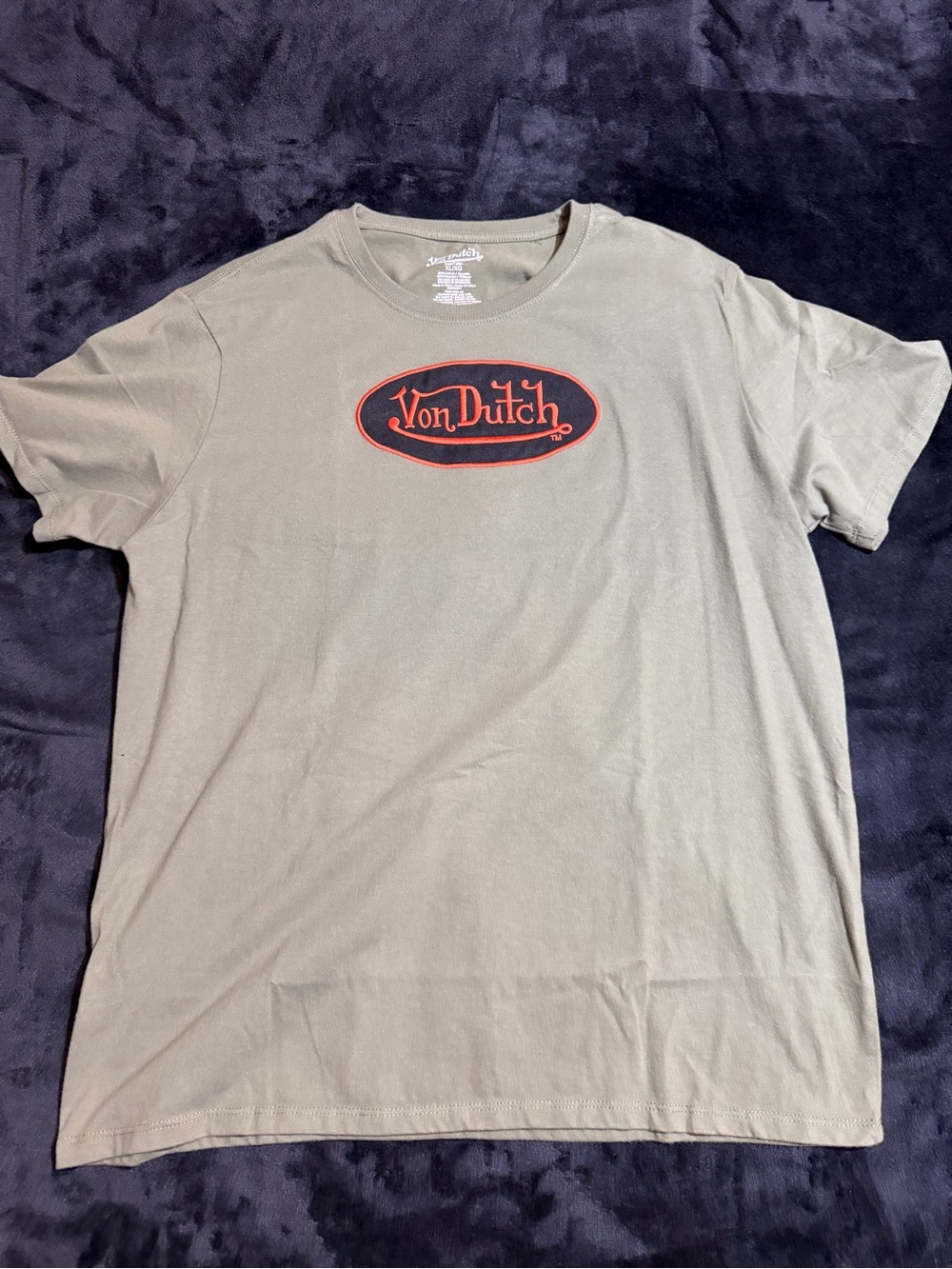 Von Dutch Olive Green Tee with Red and Black Logo XL